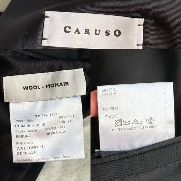 Caruso Wool Mohair Black Italy Long Sleeve Tuxedo Blazer 46R - Picture 11 of 13